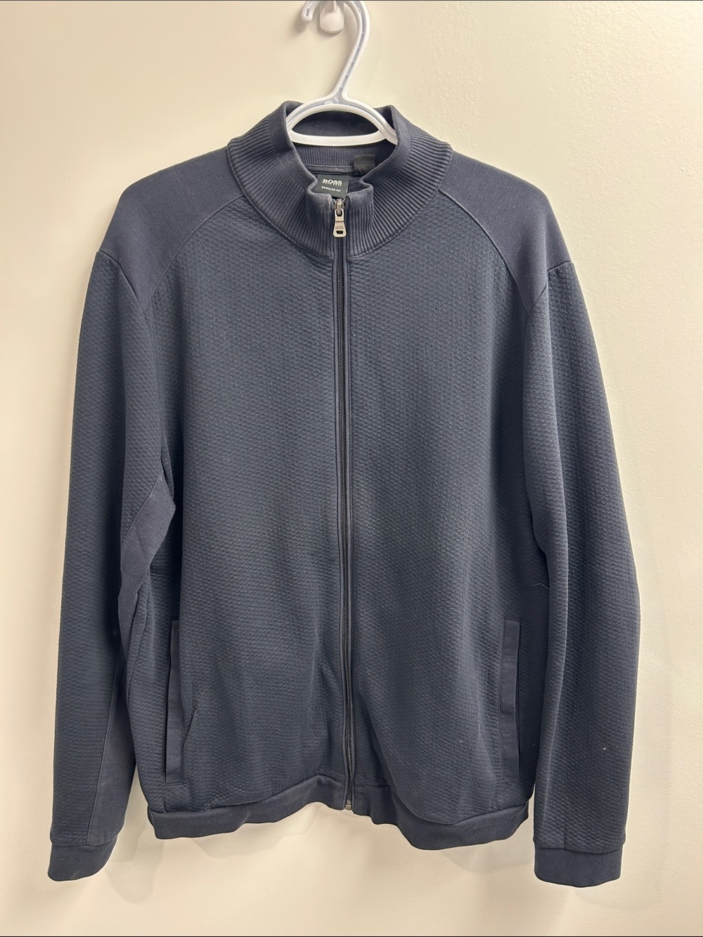 Hugo Boss Dark Navy Full-Zip Textured Men's Sweater